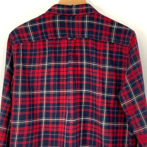 Mens On The Road Flannel Button Shirt  XL Slim Fit Plaid Red 3917 Cotton - Picture 6 of 6